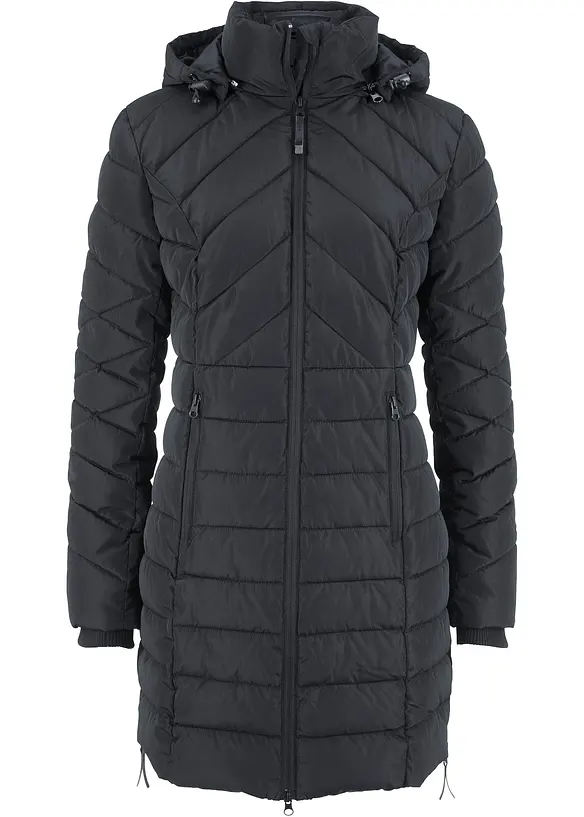 Long-Steppjacke mit Wattierung in schwarz von vorne - bonprix