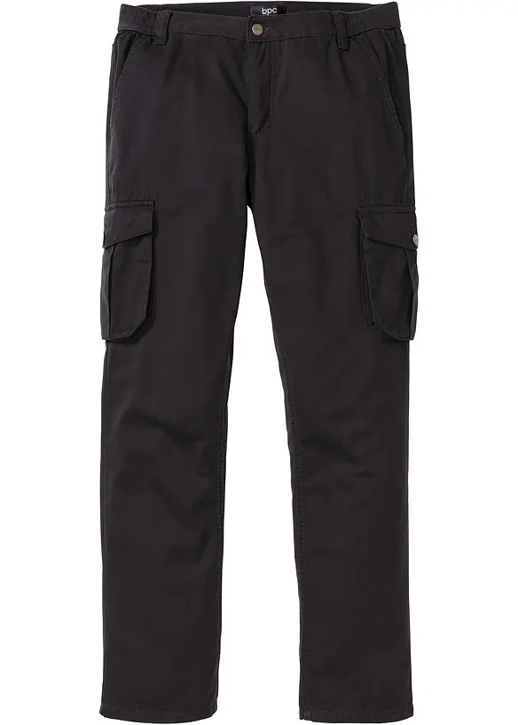 Regular Fit Cargohose mit Dehnbund, Straight in schwarz von vorne - bonprix