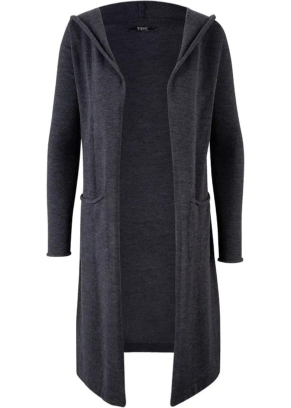 Longstrickjacke mit Kapuze in grau von vorne - bonprix Longstrickjacke mit Kapuze in grau von vorne - bonprix