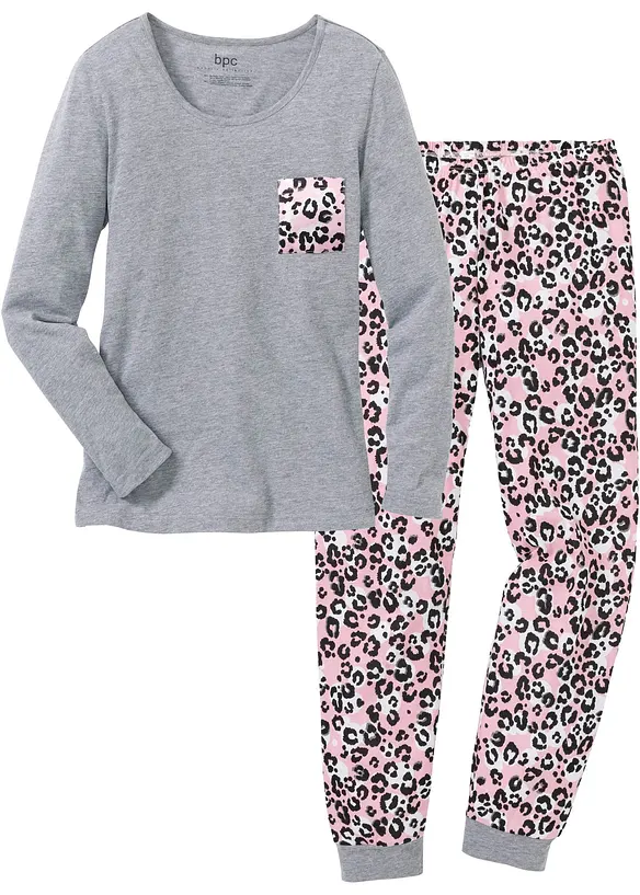 Pyjama mit Bio-Baumwolle in grau von vorne - bonprix
