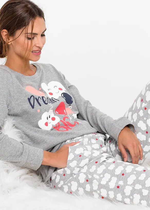 Pyjama mit Bio-Baumwolle in grau (Detailaufnahme) - bonprix