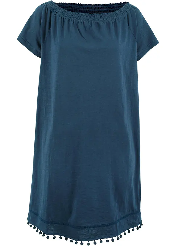 Jersey-Carmenkleid aus reiner Baumwolle in blau von vorne - bonprix