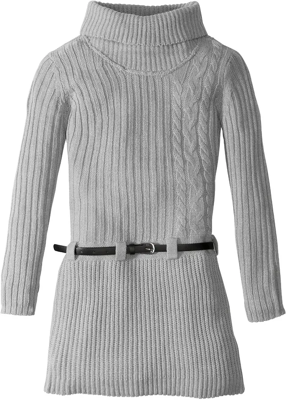 Strickkleid mit Gürtel (2-tlg. Set) in grau von vorne - bonprix