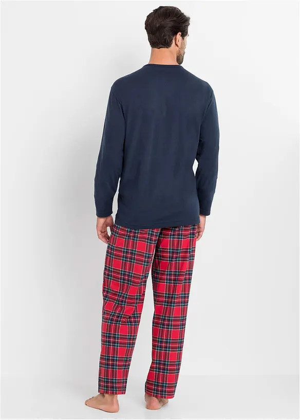 Pyjama aus reiner Baumwolle mit Knopfleiste und langen Ärmeln in blau von hinten (Totalaufnahme) - bonprix
