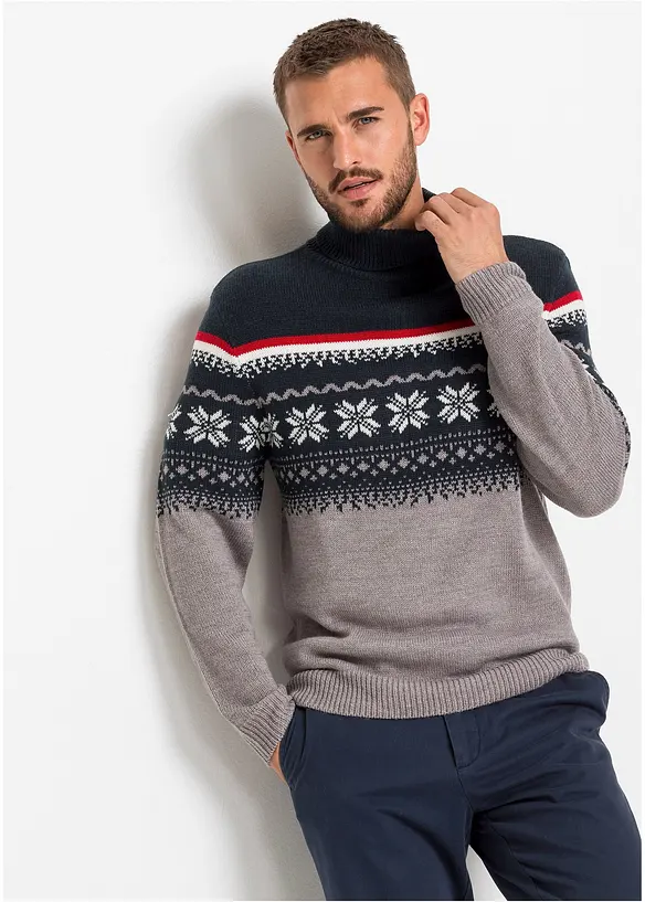 Norweger-Pullover in Regular Fit in grau von vorne (im Anschnitt) - bonprix