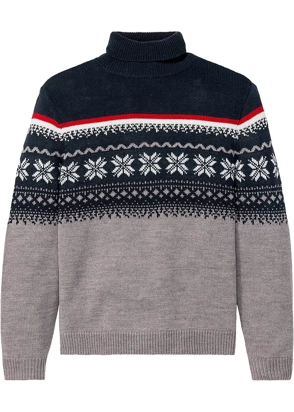 Norweger-Pullover in Regular Fit in grau von vorne - bonprix