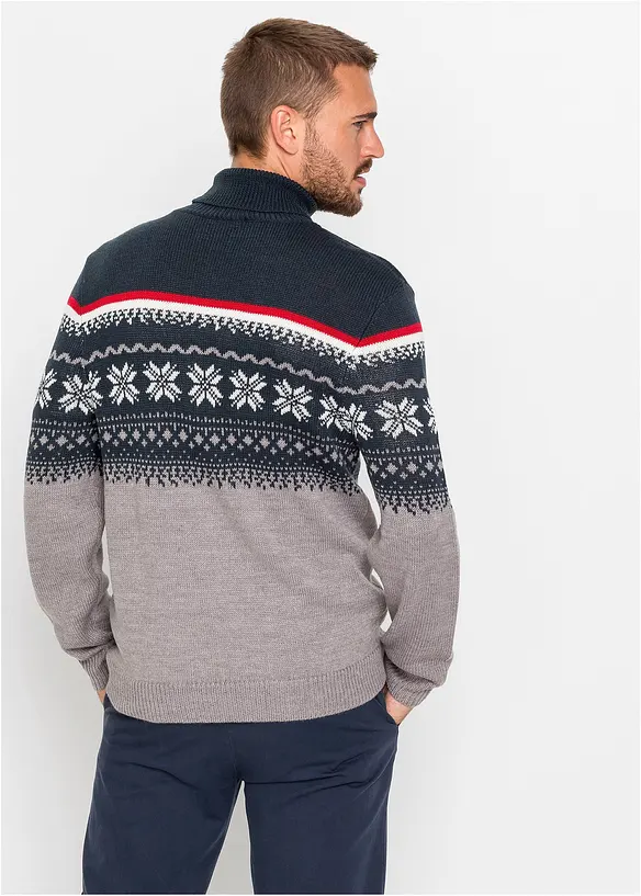 Norweger-Pullover in Regular Fit in grau von hinten (im Anschnitt) - bonprix