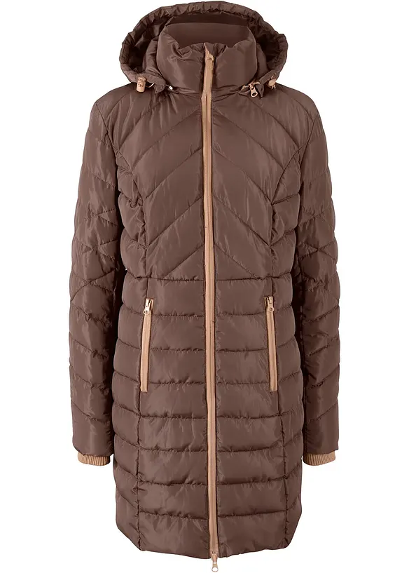 Long-Steppjacke mit Wattierung in braun von vorne - bonprix