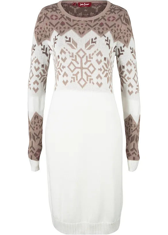 Strickkleid mit Norwegermuster aus Baumwoll-Mix in weiß von vorne - bonprix Strickkleid mit Norwegermuster aus Baumwoll-Mix in weiß von vorne - bonprix