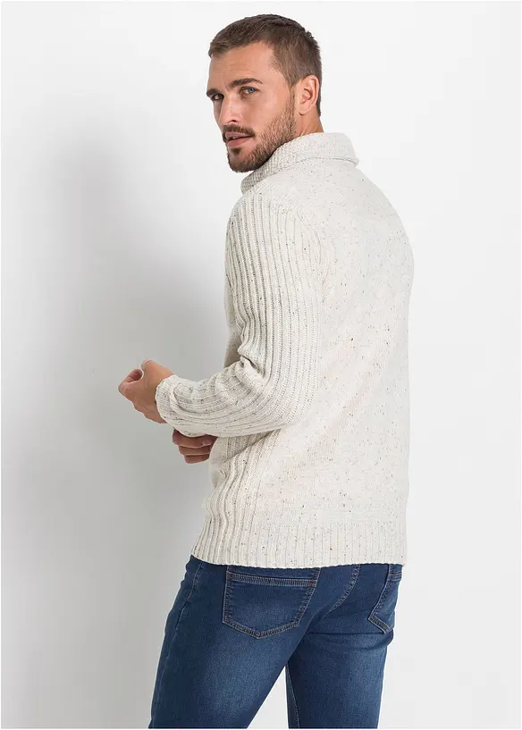 Grobstrick-Pullover mit Schalkragen in beige von hinten (im Anschnitt) - bonprix