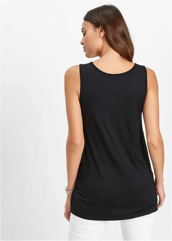 Long-Top aus elastischem Viskose-Mix in schwarz von hinten (im Anschnitt) - bonprix
