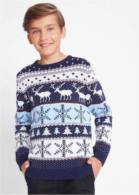 Norweger-Pullover aus reiner Baumwolle in blau von vorne (im Anschnitt) - bonprix