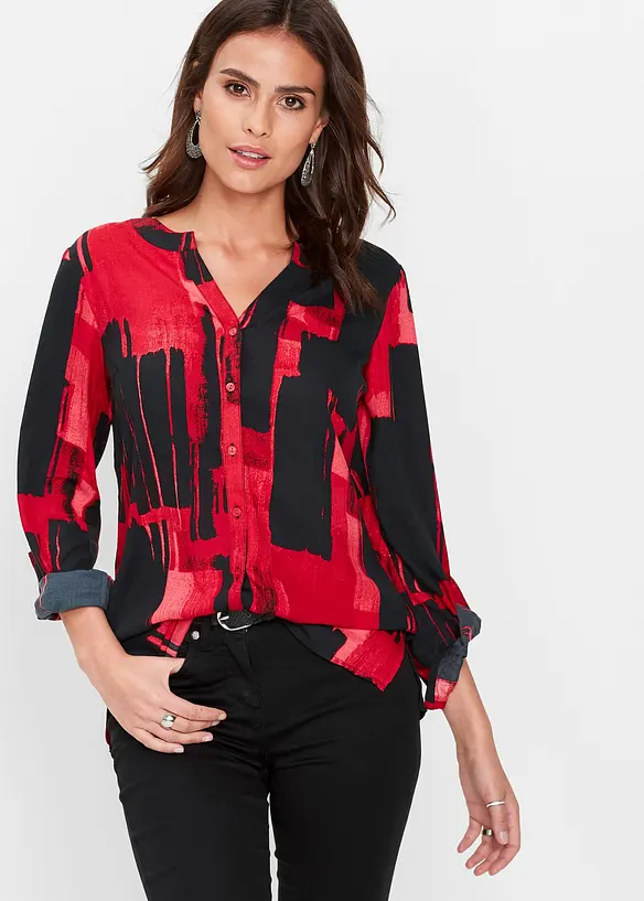 Longbluse mit V-Ausschnitt in rot von vorne (im Anschnitt) - bonprix Longbluse mit V-Ausschnitt in rot von vorne (im Anschnitt) - bonprix