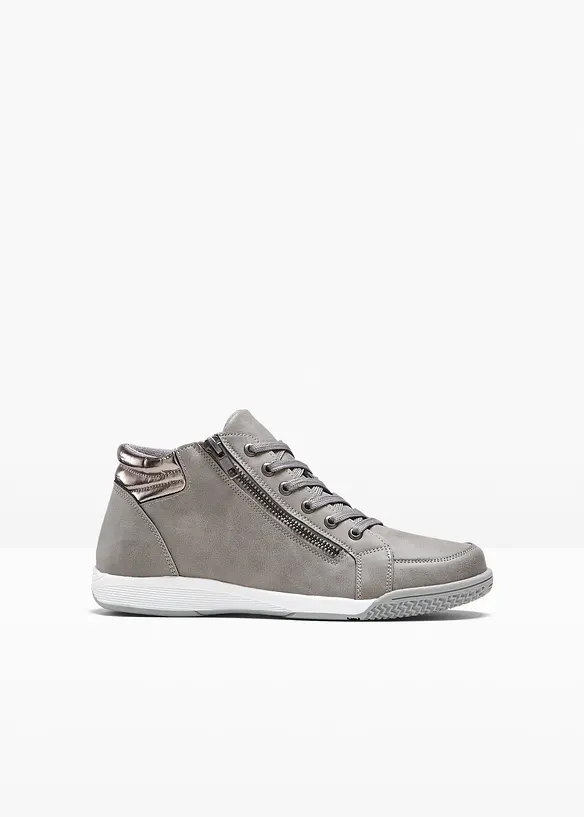 High-Top-Sneaker mit Reißverschluss in grau von vorne - bonprix