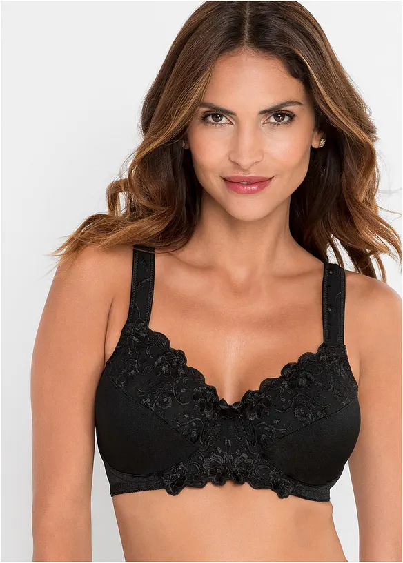 Minimizer-BH mit gepolsterten Trägern in schwarz von vorne (im Anschnitt) - bonprix