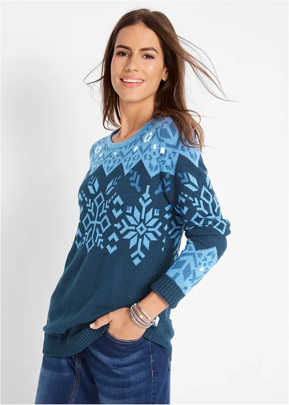 Pullover mit Norwegermuster in blau von vorne (im Anschnitt) - bonprix