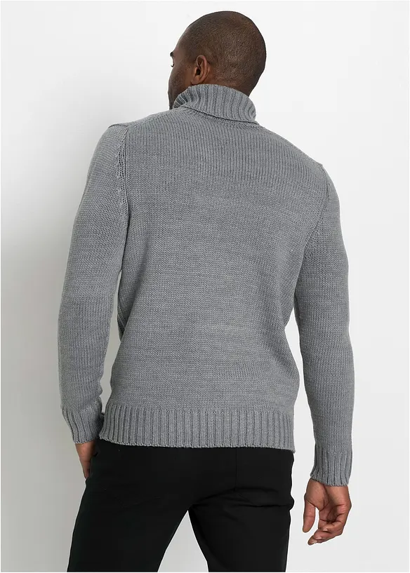 Rollkragenpullover mit Zopfmuster in grau von hinten (im Anschnitt) - bonprix