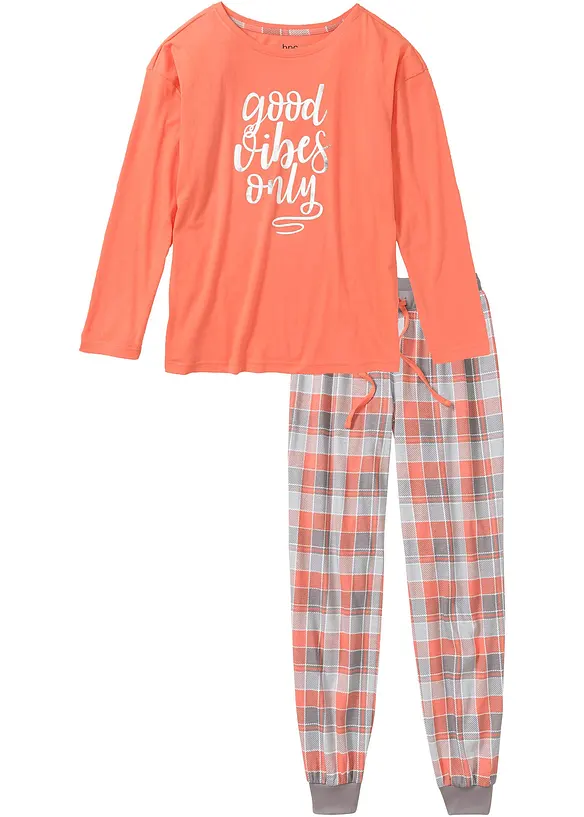 Pyjama aus reiner Bio-Baumwolle in orange von vorne - bonprix