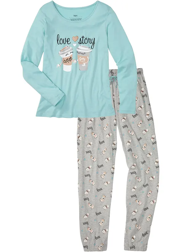 Pyjama mit Bio-Baumwolle in blau von vorne - bonprix
