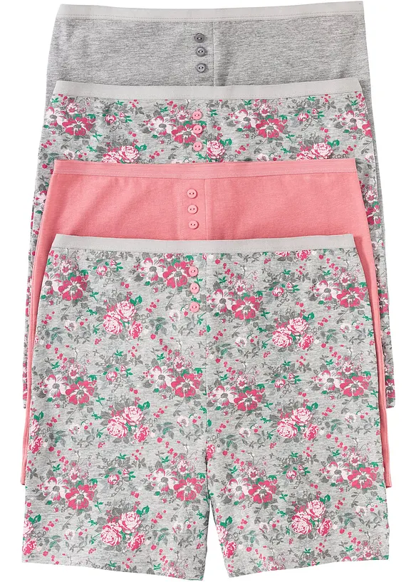 Lange Damen-Boxer mit weicher Baumwolle (4er Pack) in grau von vorne - bonprix