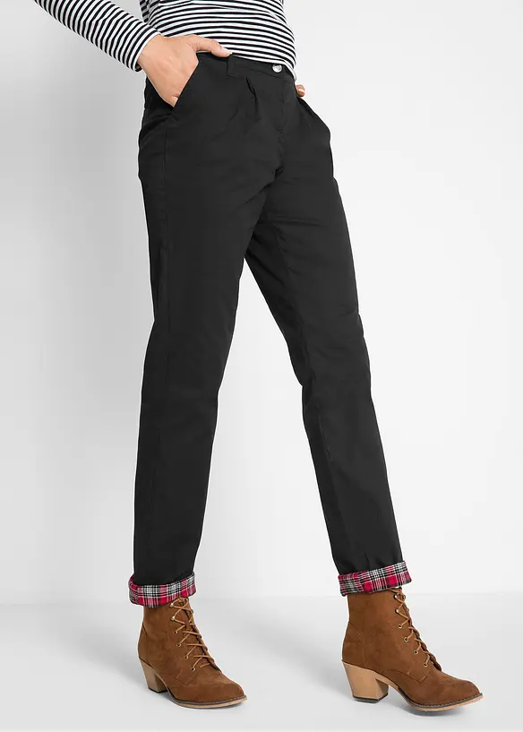 Gefütterte Chinohose aus elastischem Baumwoll-Mix in schwarz von vorne - bonprix Gefütterte Chinohose aus elastischem Baumwoll-Mix in schwarz von vorne - bonprix