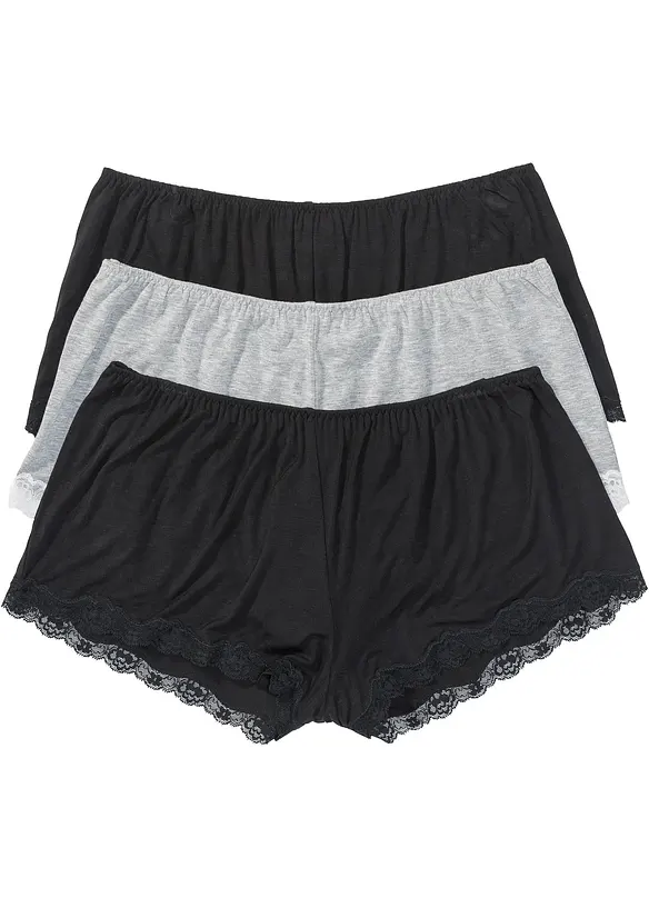 Lockere Viskose Boxer (3er Pack) in schwarz von vorne - bonprix