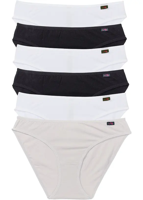 Slip mit weicher Baumwolle (6er Pack) in schwarz von vorne - bonprix