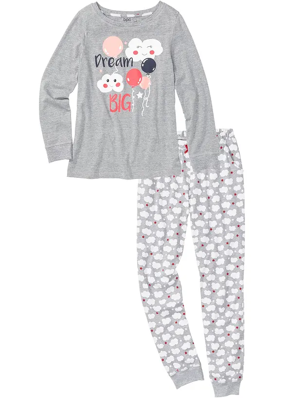 Pyjama mit Bio-Baumwolle in grau von vorne - bonprix