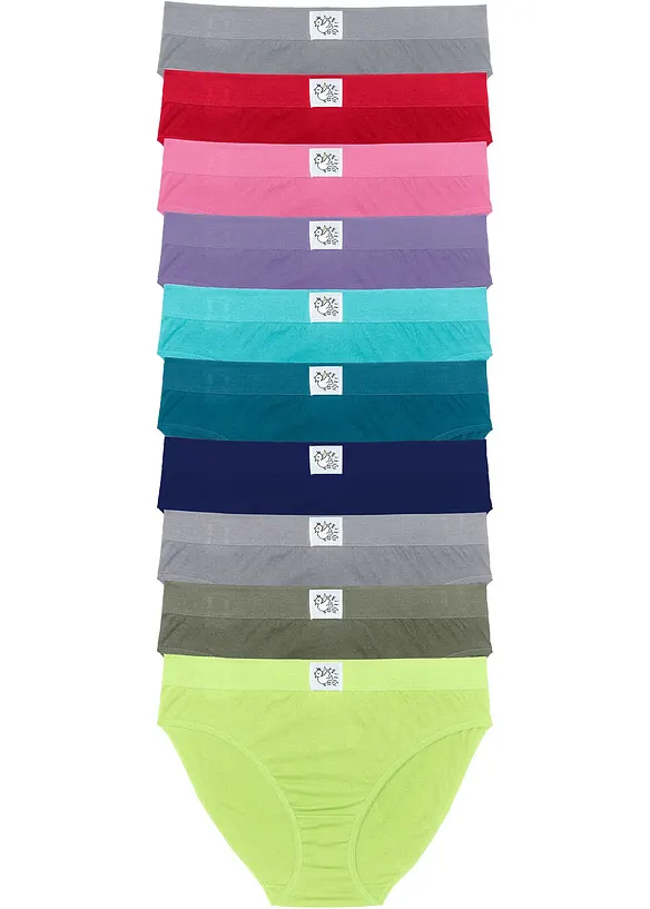 Slip mit weicher Baumwolle (10er Pack) in grün von vorne - bonprix