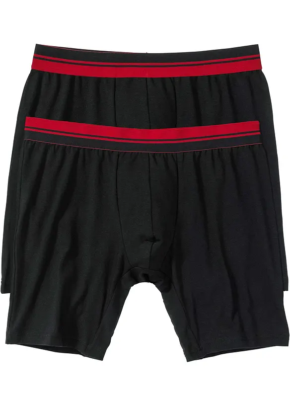 Lange Boxershorts eng mit Baumwolle (2er Pack) in schwarz von vorne - bonprix
