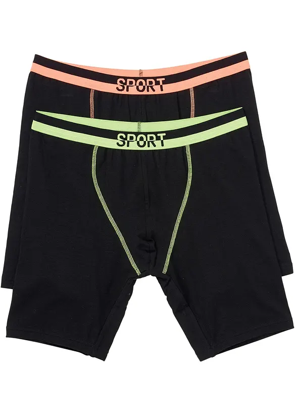 Lange Boxershorts eng mit Baumwolle (2er Pack) in schwarz von vorne - bonprix
