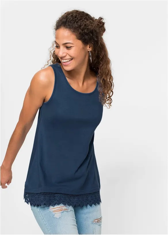 Top mit Spitze (2er-Pack) in blau von vorne (im Anschnitt) - bonprix