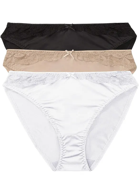 Slip mit Spitze (3er Pack) in schwarz von vorne - bonprix