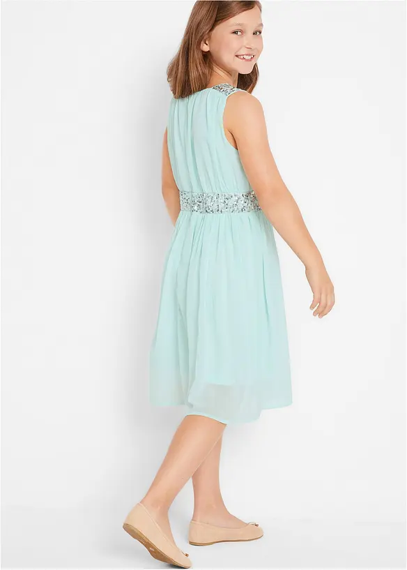 Chiffonkleid mit Paillettenband in grün von hinten (Totalaufnahme) - bonprix
