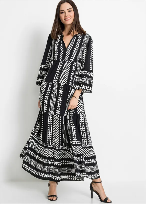 Maxikleid aus fließender Viskose in schwarz von vorne (Totalaufnahme) - bonprix Maxikleid aus fließender Viskose in schwarz von vorne (Totalaufnahme) - bonprix