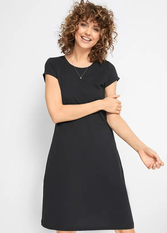 Shirtkleid aus reiner Bio-Baumwolle in schwarz von vorne (Totalaufnahme) - bonprix