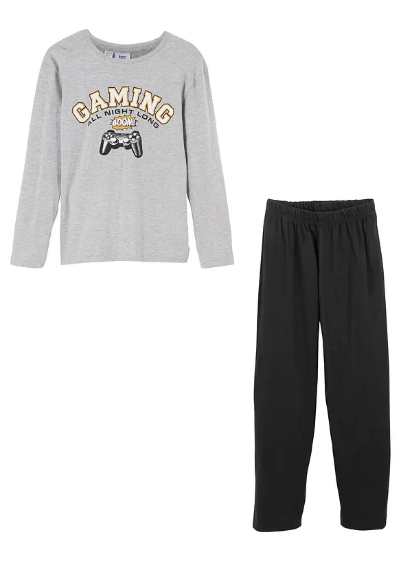 Pyjama mit weicher Baumwolle in grau - bonprix