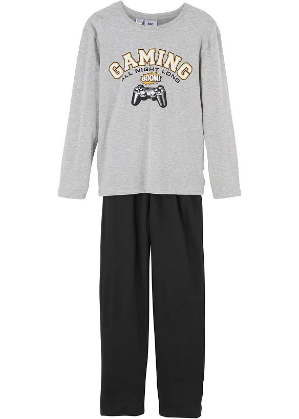 Pyjama mit weicher Baumwolle in grau von vorne - bonprix