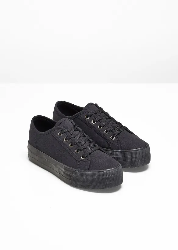Plateau-Sneaker aus Baumwoll-Canvas in schwarz - bonprix