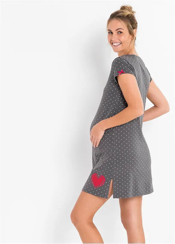 Still-Nachthemd mit Bio-Baumwolle in grau von hinten (Totalaufnahme) - bonprix