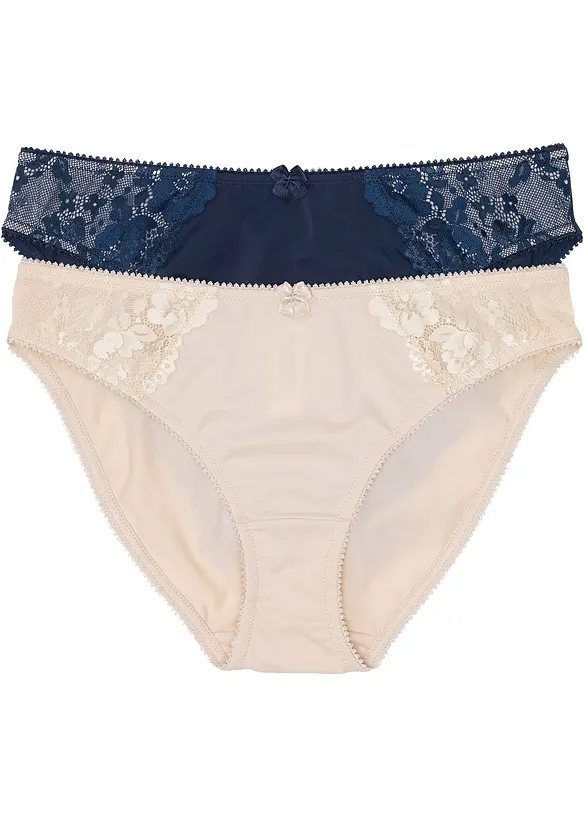 Slip mit zarter Spitze (2er Pack) in blau - bonprix