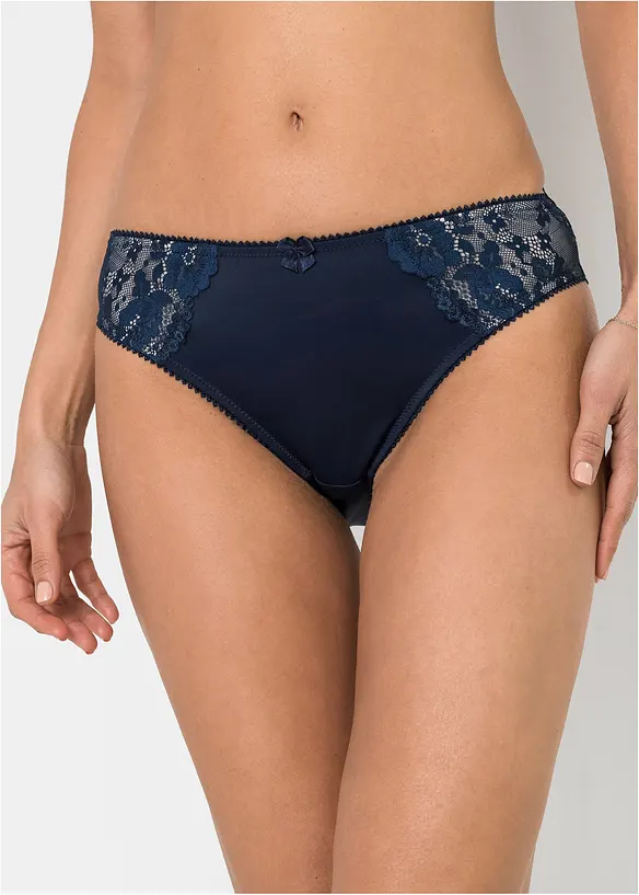 Slip mit zarter Spitze (2er Pack) in blau von vorne - bonprix