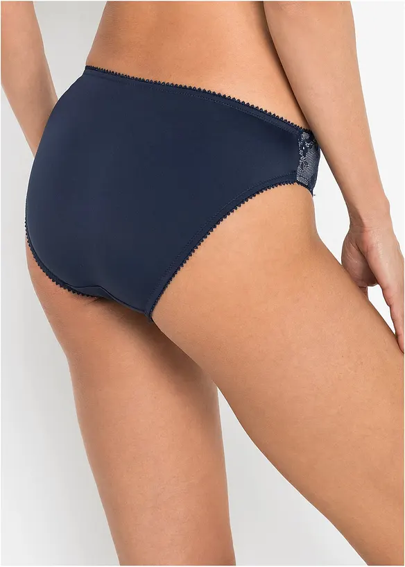 Slip mit zarter Spitze (2er Pack) in blau von hinten - bonprix