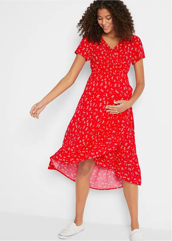 2-in-1 Umstands- und Stillkleid aus Viskose- Crepe in rot von vorne (Totalaufnahme) - bonprix