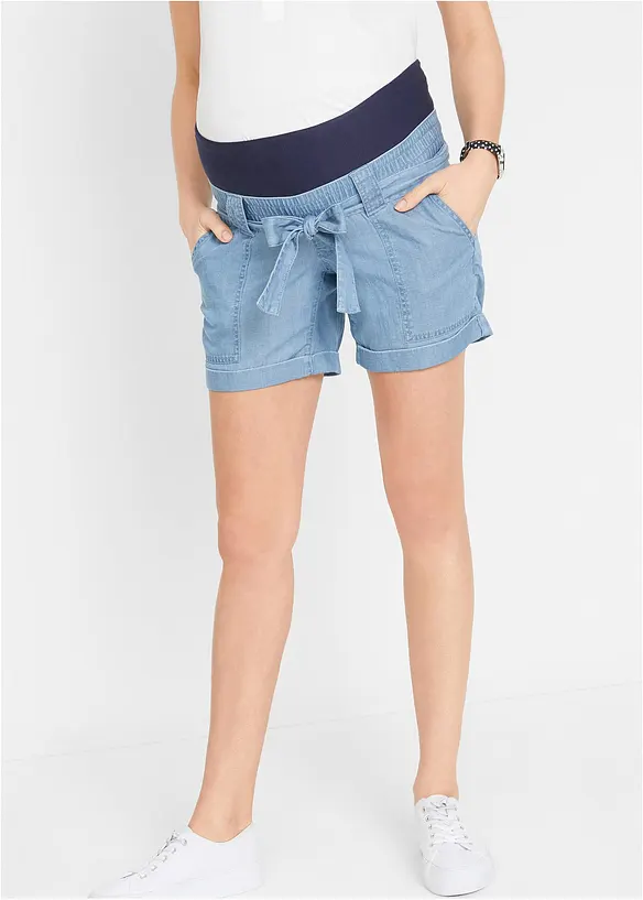 Leichte Umstandshorts mit Lyocell und Leinen in blau von vorne - bonprix