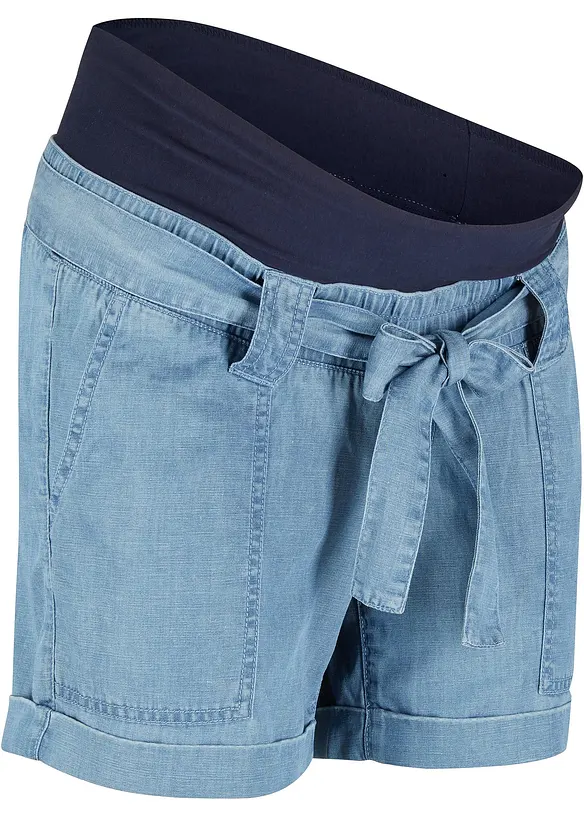 Umstandsshort mit  Leinen in Jeans-Optik in blau von der Seite - bonprix