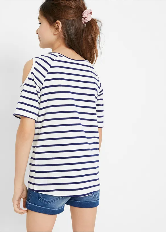 Cold-Shoulder-Shirt mit Bio-Baumwolle (2er Pack) in blau von hinten (im Anschnitt) - bonprix