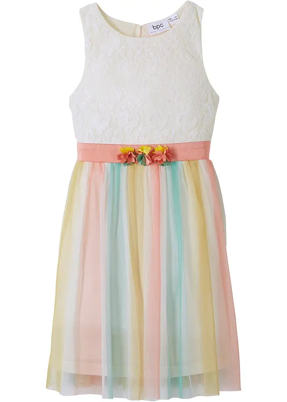 Midikleid aus zarter Spitze und Tüll in weiß von vorne - bonprix