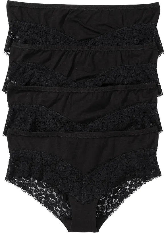 Panty mit Spitze (4er Pack) in schwarz von vorne - bonprix