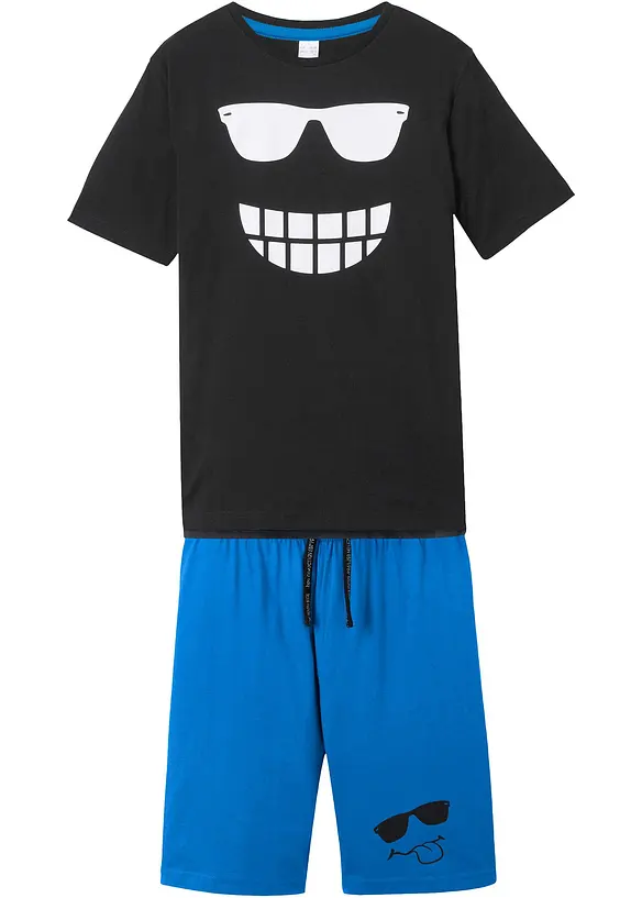 T-Shirt und Jersey-Bermuda (2-tlg.Set) aus reiner Bio-Baumwolle in schwarz von vorne - bonprix
